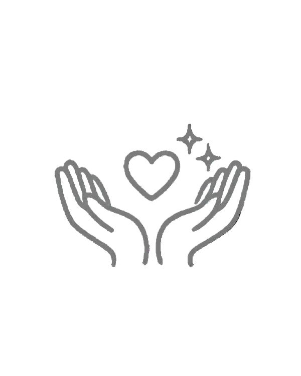 Outline of two hands holding a heart with stars above on a white background