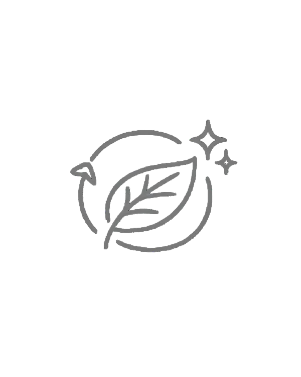 Icon of a leaf with a recycling symbol and stars on a white background