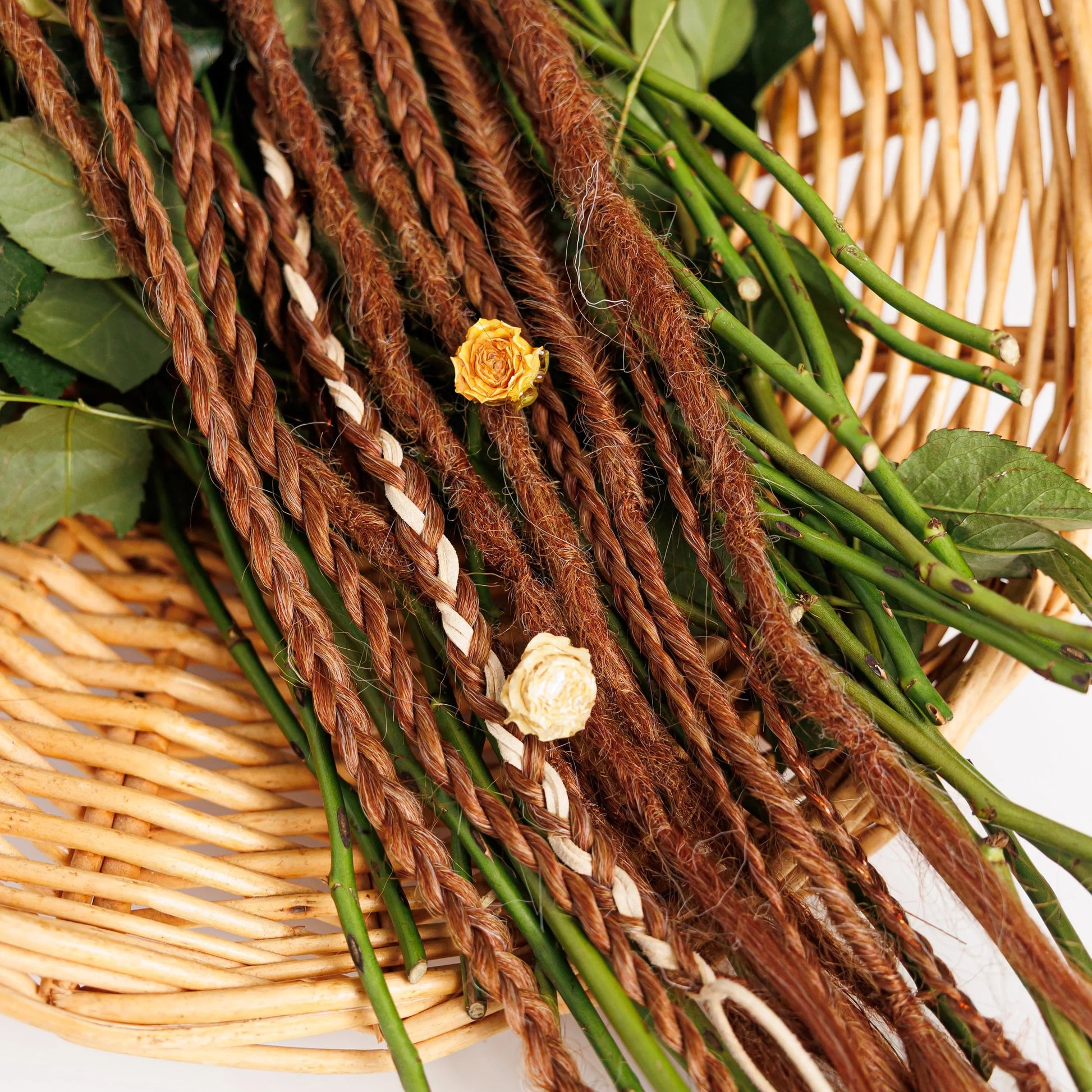 long light natural red boho braids and dreadlocks with shimmer